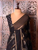 Black viscose georgette saree - PBRVT2A