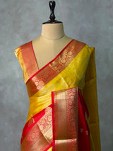 Yellow and Red Tissue banarasi silk saree -PASILK6A