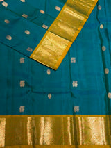 Peacock blue and Olive Green Pure Vintage Kanchipuram Silk saree - PPUREN3