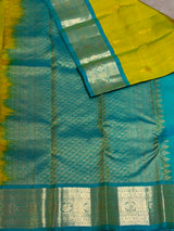 Lime Green and Aqua blue Vintage Kanchipuram Silk saree - PPUREN5