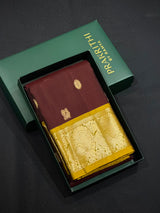 Brown and Olive Green Pure Vintage Kanchipuram Silk saree - PPUREN15