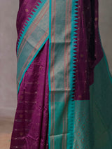 Deep Wine and Aqua blue Silk saree - PBRZU1D