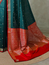 Dark Green and Red Silk saree - PBRZU2D