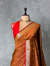 Light Brown and Red Silk saree - PBRZU2E