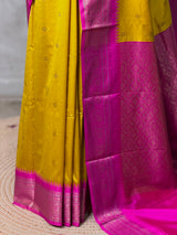 Mustard yellow and Magenta Silk saree - PBRZU3B