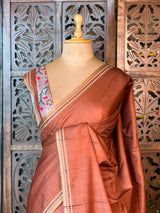 Rust brown semi tusser saree - PBRBAL1B