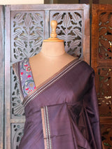 Deep purple semi tusser saree - PBRBAL1