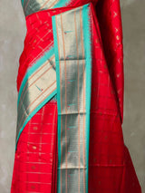Red and aqua blue Silk saree - PBRZU4