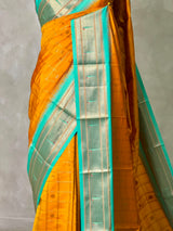 Mustard Yellow and aqua blue Silk saree - PBRZU4C