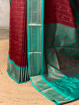 Dark Brown and aqua blue Silk saree - PBRZU4D