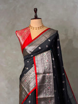 Black and Red Silk saree - PBRZU5