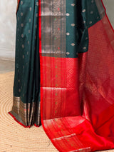 Green and Red Silk saree - PBRZU5B