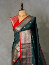 Green and Red Silk saree - PBRZU5B