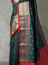 Green and Red Silk saree - PBRZU5B