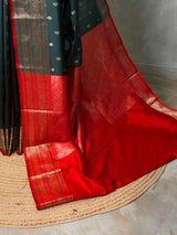 Green and Red Silk saree - PBRZU5B