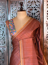 Rust Brown semi tusser saree - PBRBAL2A