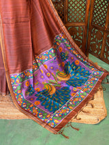 Rust Brown semi tusser saree - PBRBAL2A