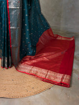 Peacock blue and Red Silk saree - PBRZU5D