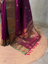 Deep wine and green silk saree -BSP30