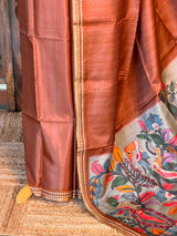 Rust Brown semi tusser saree - PBRBAL3A