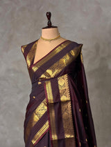 Brown banarasi silk saree -PIH99F
