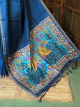 Blue semi tusser saree - PBRBAL2C