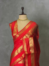 Orange banarasi silk saree -PIH99