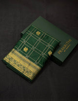 Bottle Green Soft satin banarasi silk saree -PBRNAK1D