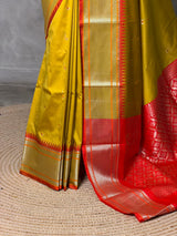 Olive Green and Red Silk saree - PBRZU6E