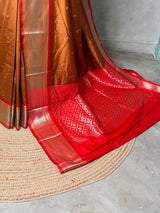 Copper rust and Red Silk saree - PBRZU6