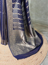 Navy Blue Banarasi Georgette Saree - PBRH1D