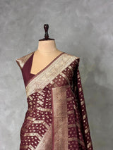 Dark Brown Banarasi Georgette Saree - PBRH1C