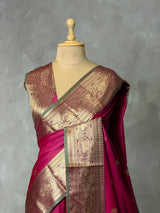 Dark Pink and green silk saree -BSP30A