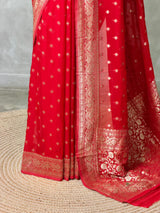 Red Banarasi Georgette Saree - PBRH2A