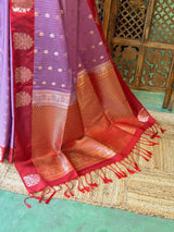 Lavender and red pure soft silk saree - PSOFTD6E