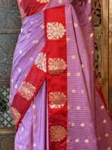 Lavender and red pure soft silk saree - PSOFTD6E