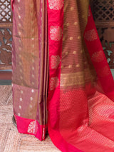 Olive Green and red pure soft silk saree - PSOFTD6D