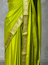 Parrot Green Semi mysore crepe Silk Saree - PBRMJ1H