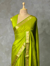 Parrot Green Semi mysore crepe Silk Saree - PBRMJ1H