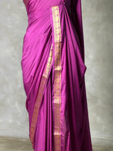 Wine Semi mysore crepe Silk Saree - PBRMJ1G