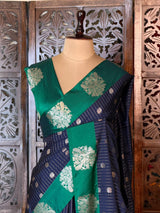 Blue and green pure soft silk saree - PSOFTD6B