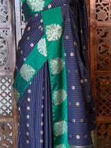 Blue and green pure soft silk saree - PSOFTD6B