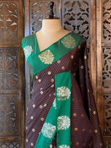 Brown and green pure soft silk saree - PSOFTD6C
