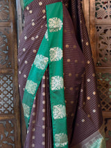 Brown and green pure soft silk saree - PSOFTD6C