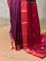 Wine and Magenta semi kanchipuram soft silk saree - PSSN199E