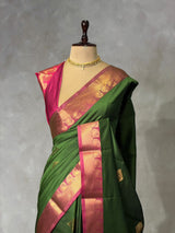 Olive Green and Magenta semi kanchipuram soft silk saree - PSSN199D