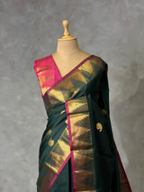 Dark Green and Magenta semi kanchipuram soft silk saree - PSSN199C
