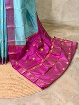 Blue and Magenta semi kanchipuram soft silk saree - PSSN199M