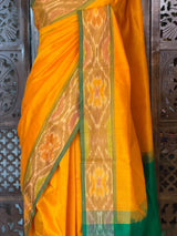 Yellow and Green Handloom silk cotton saree - PBRMH1F