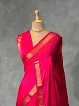 Dark Pink Semi mysore crepe Silk Saree - PBRMJ3A